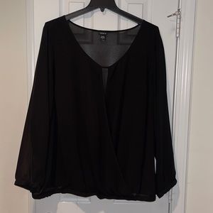 Sheer chiffon banded blouse draped cross front top